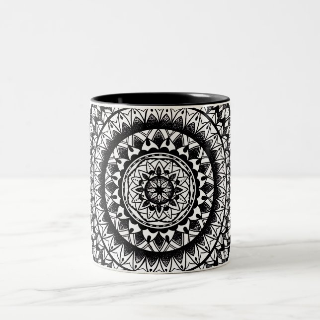Taza Bicolor mandala floral de la tinta (Centro)