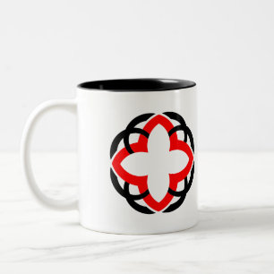 Taza Bicolor Mandalá geométrico abstracto moderno rojo y negro