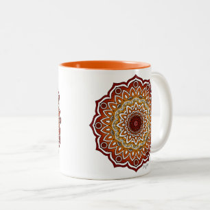 Taza Bicolor Mandala naranja y marrón espiral y floral