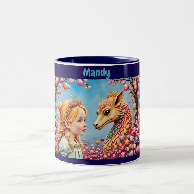 Taza Bicolor MANDY ~ Chica y dragón de bebé ~ Mug (Centro)