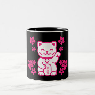 Taza Bicolor Maneki-neko japonés rosado