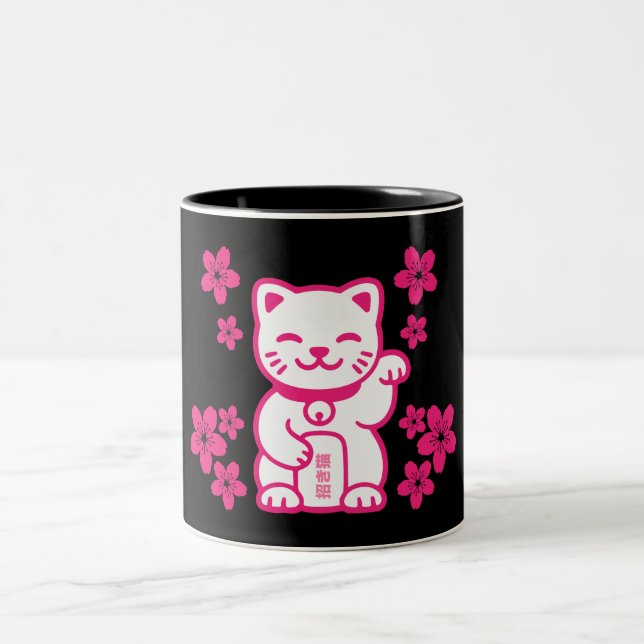 Taza Bicolor Maneki-neko japonés rosado (Centro)