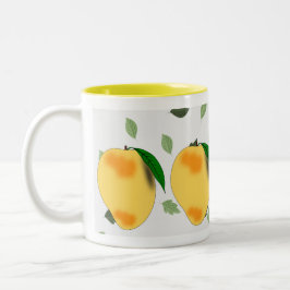 Taza Bicolor Mango amarillo fresco y jugoso con hojas verdes