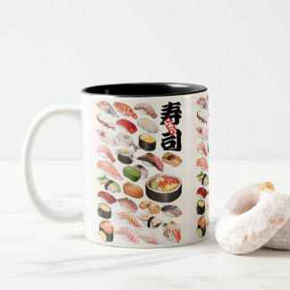 Taza Bicolor Mano de comida japonesa sushi dibuja Ilustracion p