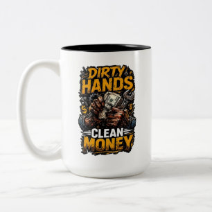 Taza Bicolor Manos sucias dinero limpio Regalo para mecánico