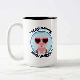 Taza Bicolor Mantén la actitud cerdo cita