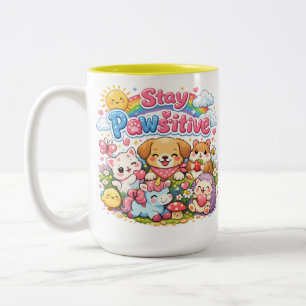 Taza Bicolor Mantén la Actitud Positiva Animales Lindos Kawaii