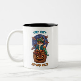 Taza Bicolor Mantente Acogedor Otoño Vibracciones Zorro Lindo C