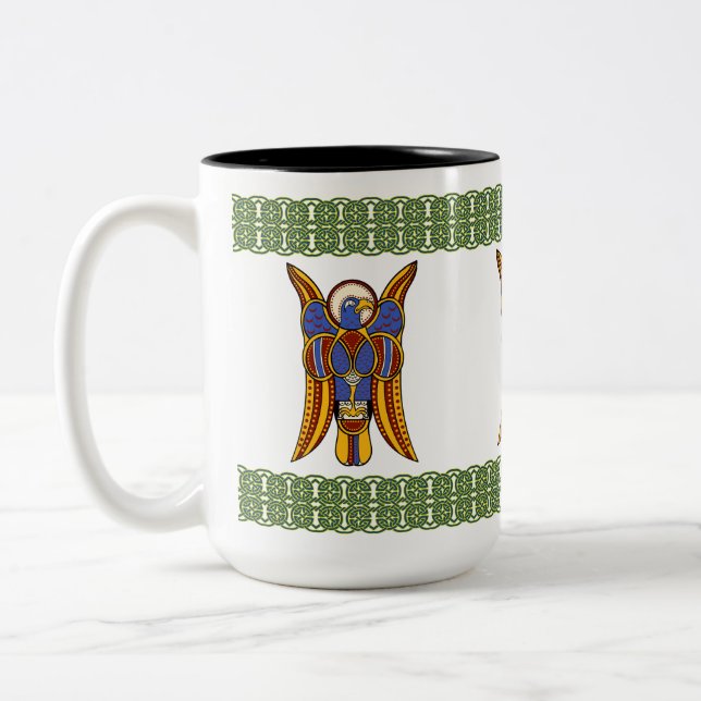 Taza Bicolor Manuscrito ilustrado de arte insular "Águila de Ju (Izquierda)