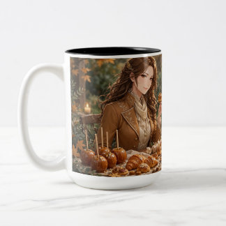 Taza Bicolor Manzana de Caramelo Otoño – Postre Dorado y Acoged