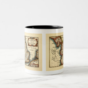 Taza Bicolor Mapa Anticuario del Condado de Lancashire Inglater