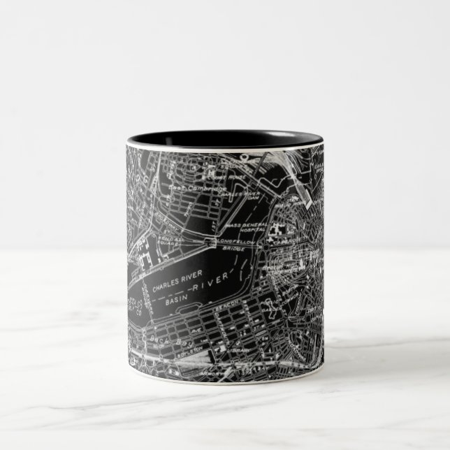 Taza Bicolor Mapa blanco y negro de Boston (Centro)