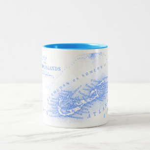 Taza Bicolor Mapa de Bermudas del vintage, azul claro