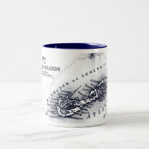 Taza Bicolor Mapa de Bermudas del vintage, azul marino
