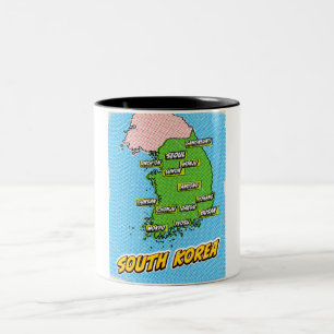 Taza Bicolor Mapa de Corea del Sur ilustrado con arte pop
