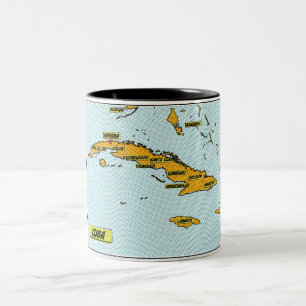 Taza Bicolor Mapa de Cuba de Cómic Antiguo
