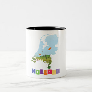 Taza Bicolor mapa de dibujos animados de Holanda