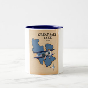 Taza Bicolor Mapa de estilo vintage de Great Salt Lake Utah
