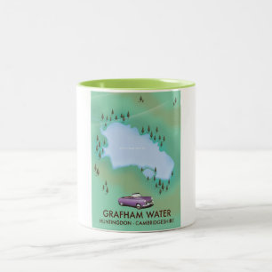 Taza Bicolor Mapa de Grafham Water Huntingdon Cambridgeshire
