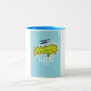 Taza Bicolor Mapa de Grecia de Halki Afiche de viaje ilustrado