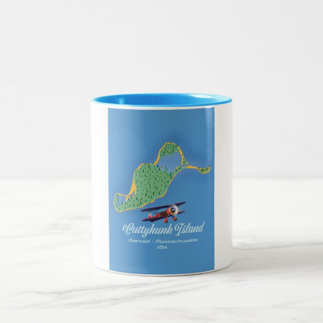 Taza Bicolor Mapa de la isla Cuttyhunk Gosnold, Massachusetts (Centro)