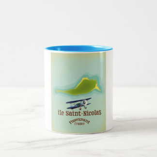 Taza Bicolor Mapa de la isla Saint-Nicolas Fouesnant France