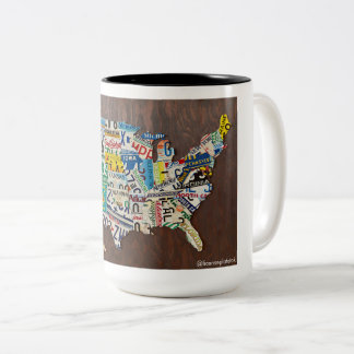 Taza Bicolor Mapa de la placa de la licencia 2 tonos 15 oz mug