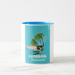 Taza Bicolor Mapa de Lombok Indonesia