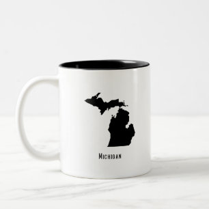 Taza Bicolor Mapa de Michigan - Mapa de Michigan moderno en bla