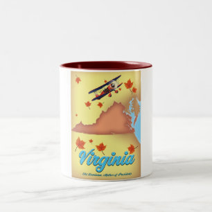 Taza Bicolor Mapa de póster de Virginia State retro Travel