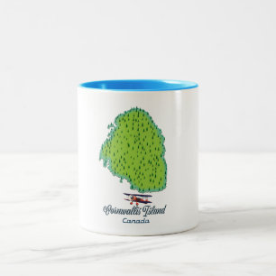 Taza Bicolor Mapa de viaje de la isla de Cornwallis, Canadá