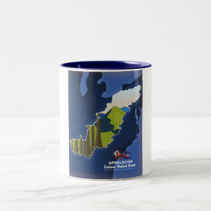 Taza Bicolor Mapa de viajes de Appalachia Oriental de los Estad