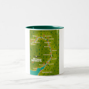 Taza Bicolor Mapa de viajes del Río Severn Gales Inglaterra