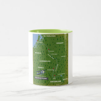 Taza Bicolor Mapa de viajes retro del río Rin. Mug De Café De D