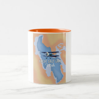 Taza Bicolor Mapa del Gran Salk Lake Utah Afiche de viaje.