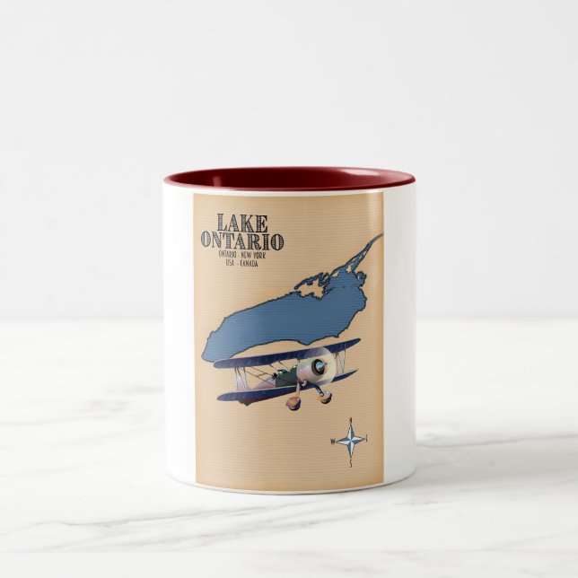 Taza Bicolor Mapa del lago Ontario EE. UU. Canadá (Centro)