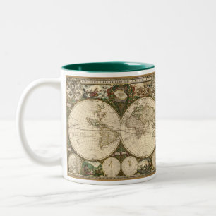 Taza Bicolor Mapa del mundo 1660 de la antigüedad de Frederick