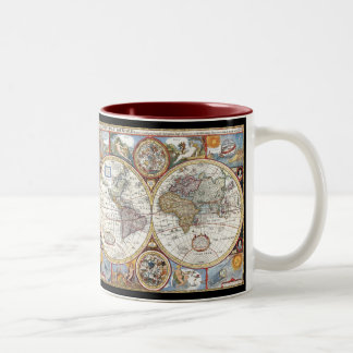 Taza Bicolor Mapa del mundo dual del siglo XVII del hemisferio