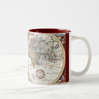 Taza Bicolor Mapa del mundo dual del siglo XVII del hemisferio
