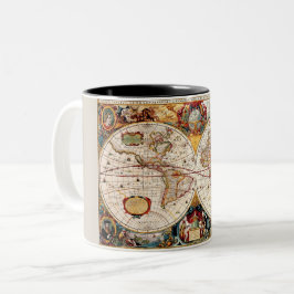 Taza Bicolor Mapa del mundo medieval, histórico antiguo Nova