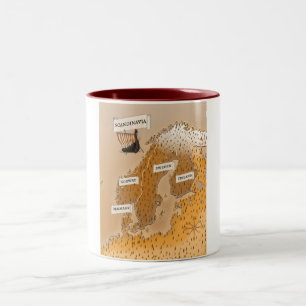 Taza Bicolor Mapa en sepia de Escandinavia