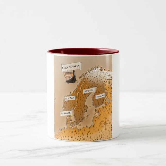 Taza Bicolor Mapa en sepia de Escandinavia (Centro)