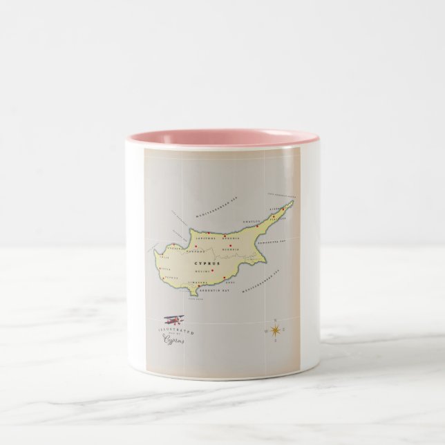 Taza Bicolor Mapa ilustrado de Chipre. (Centro)