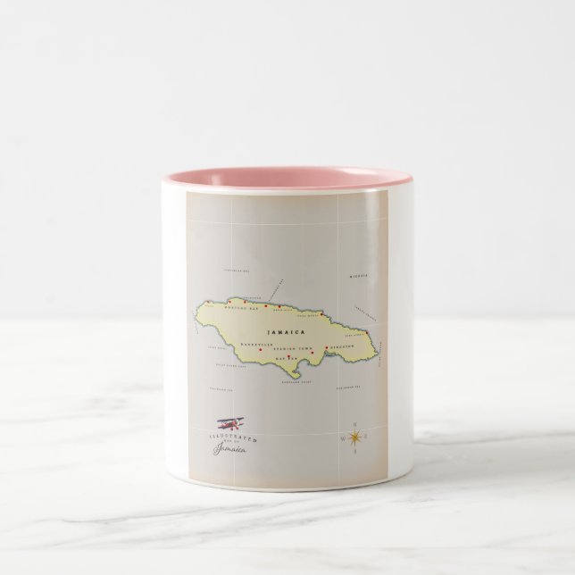 Taza Bicolor Mapa ilustrado de Jamaica. (Centro)