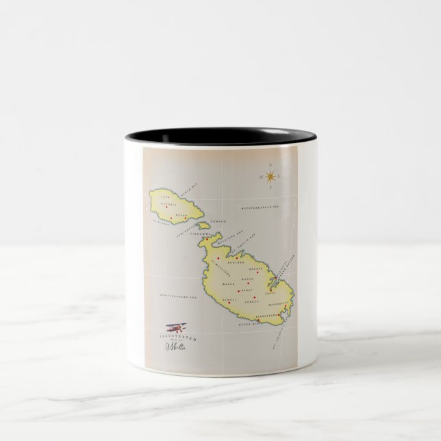 Taza Bicolor Mapa ilustrado de Malta (Centro)
