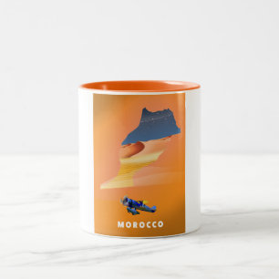 Taza Bicolor Mapa ilustrado de Marruecos impreso en afiche de v