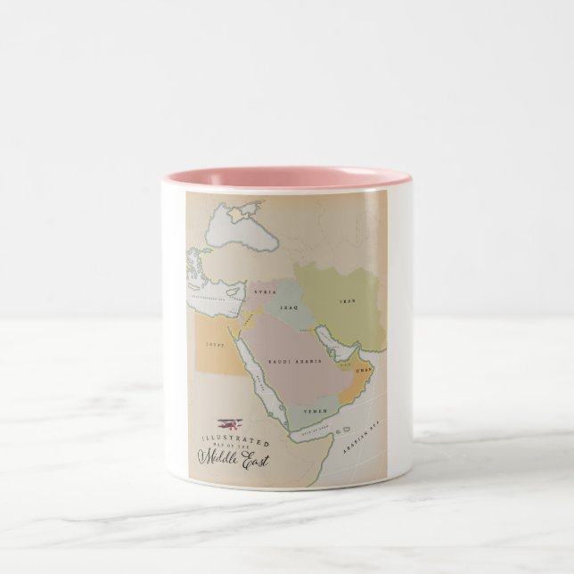 Taza Bicolor Mapa ilustrado del Medio Oriente. (Centro)