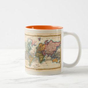 Taza Bicolor Mapa Mundial 1780 Planisferio Antiguo de Bonne