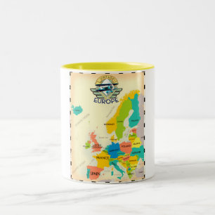 Taza Bicolor Mapa Retro De Europa.