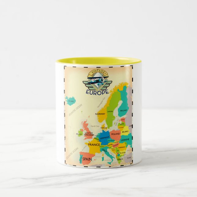 Taza Bicolor Mapa Retro De Europa. (Centro)
